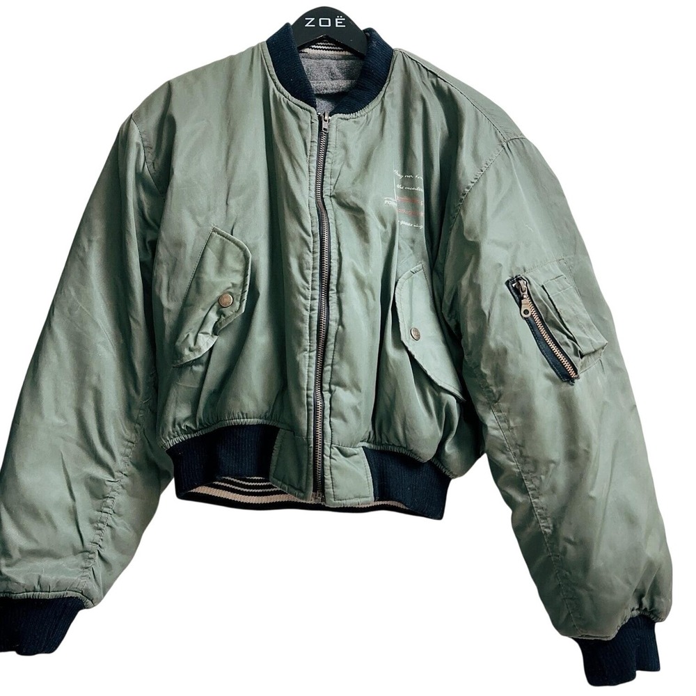 Vintage Zero Reversal Flight Jacket Military Army Green/Gray Men/Women Large